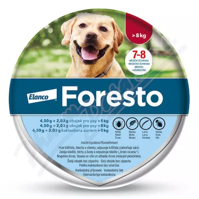 Foresto 4.50g+2.03g obojek psy nad 8kg 70cm - Veterinární přípravky a potřeby pro vaše mazlíčky.