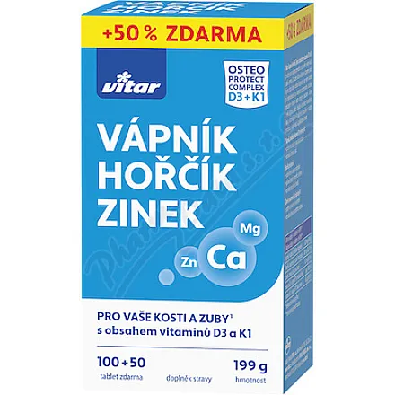 Vitar Vápník+hořčík+zinek+vit.D3+K1 tbl.100+50