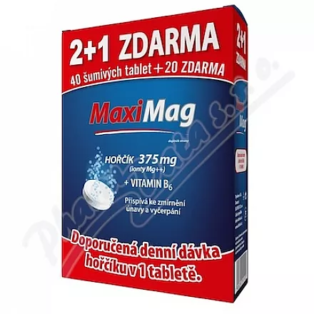 MaxiMag Magnez B6 musujący tbl.2 1 GRATIS 3x20 tbl.