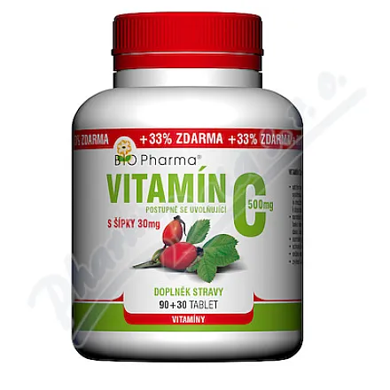 Vitamín C 500mg+šípky 30mg prodl.účinek tbl.90+30