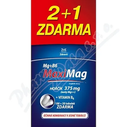 MaxiMag Magnez 375mg+B6 tob.100+50 GRATIS
