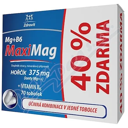 MaxiMag Hořčík 375mg+B6 40% ZDARMA 70 tobolek