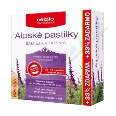 Cemio Alpské pastilky ŠALVĚJ a VITAMIN C pst.30+10