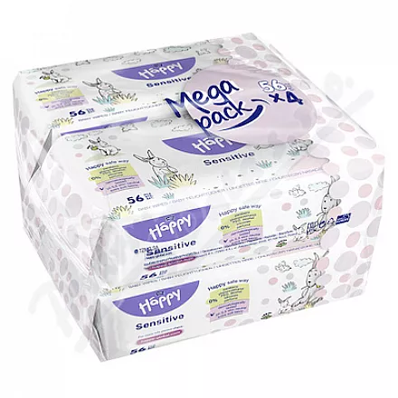 Happy vlhčené ubrousky Sensitive 4x56ks