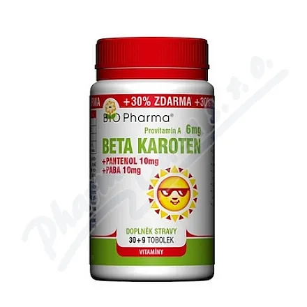 Beta-karoten 6 mg + pantenol 10 mg + PABA 10 mg, tabletki 100 + 30