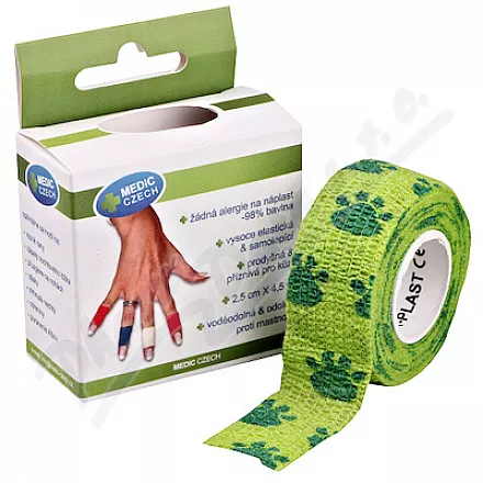 Rychlonáplast elastická 25mmx 450cm zelená-tlapky