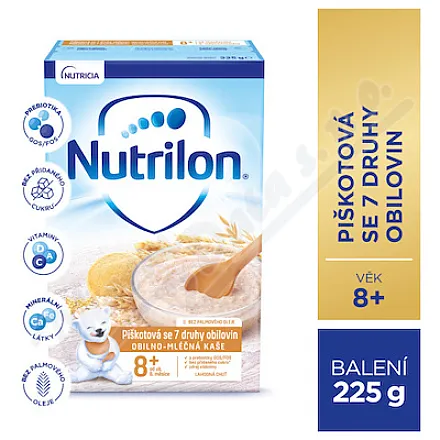 Nutrilon Kaszka zbożowo-mleczna z herbatnikami, 7 rodzajów zbóż, 225 g, od 8. miesiąca życia
