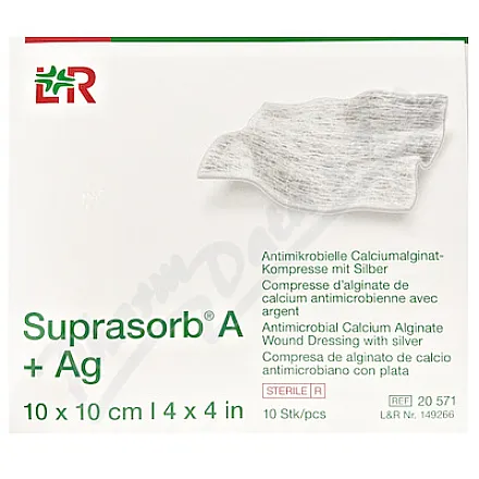 Opatrunek Suprasorb A+Ag, sterylny, 10 x 10 cm, 10 sztuk