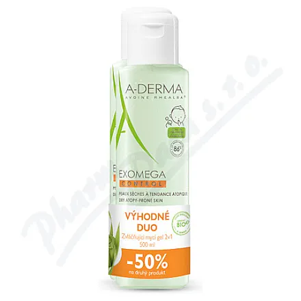 A-DERMA Exomega CONT. Nawilżający żel myjący 2 w 1 500 ml DUO
