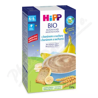 HiPP MLÉČNÁ KAŠE BIO na noc banán a suchary 250g