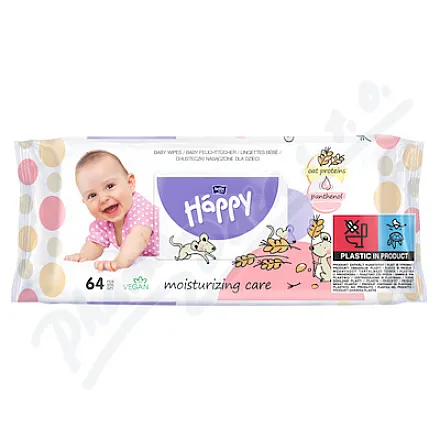 Chusteczki nawilżane Happy z owsem, proteinami i pantenolem, 64 szt.