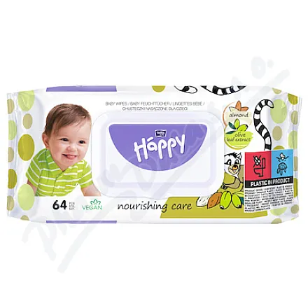 Chusteczki nawilżane Happy o zapachu migdałów i oliwek, 64 szt.