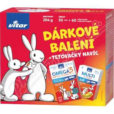 Vitar Kids Omega cps.60+Multivit.želé 50ks+dárek