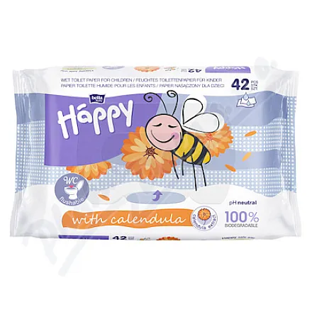 Happy – nawilżony papier toaletowy z wyciągiem z nagietka, 42 sztuki