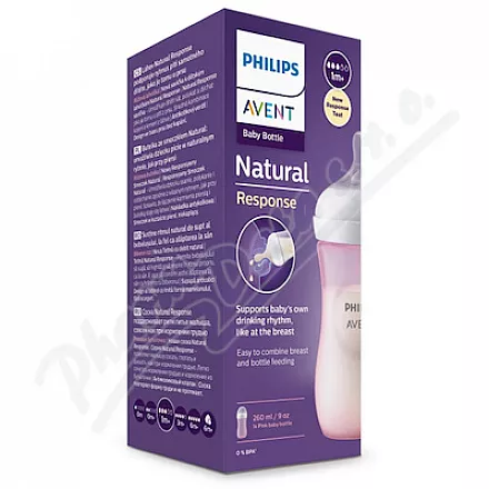 Philips AVENT Butelka Natural Respon.260ml 1m+ różowa.