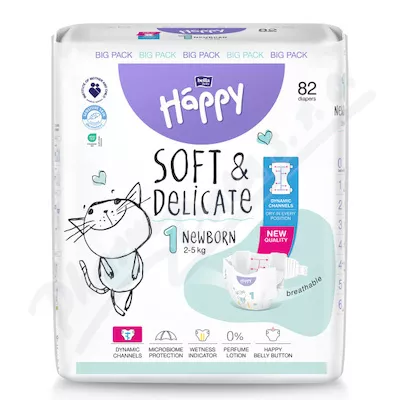 Happy Soft&Delicate 1 pieluszki dla niemowląt 2-5kg 82szt