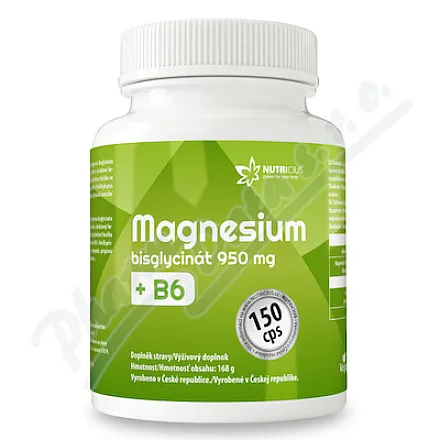 Magnesium bisglycinát 950mg +B6 cps.150