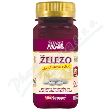 VitaHarmony Železo+kys.listová+vit.C tbl.60