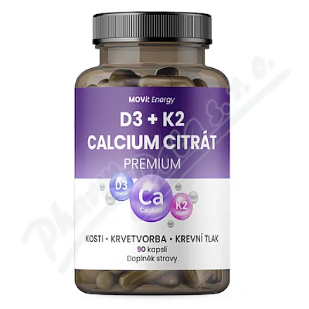 MOVit D3 K2 Cytrynian wapnia Premium cps.90