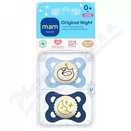 MAM Dudlík Original Night box 0+m sv/tm.modrý 2ks