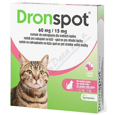 Dronspot 60 mg/15 mg, preparat do nakładania punktowego dla średnich kotów, 2 x 0,7 ml