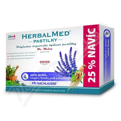 HerbalMed pastilky Dr Weiss Šalvěj ženš.vit.C 24+6