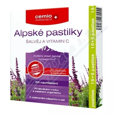 Cemio Alpské pastilky ŠALVĚJ A VITAMIN C pst.15+5